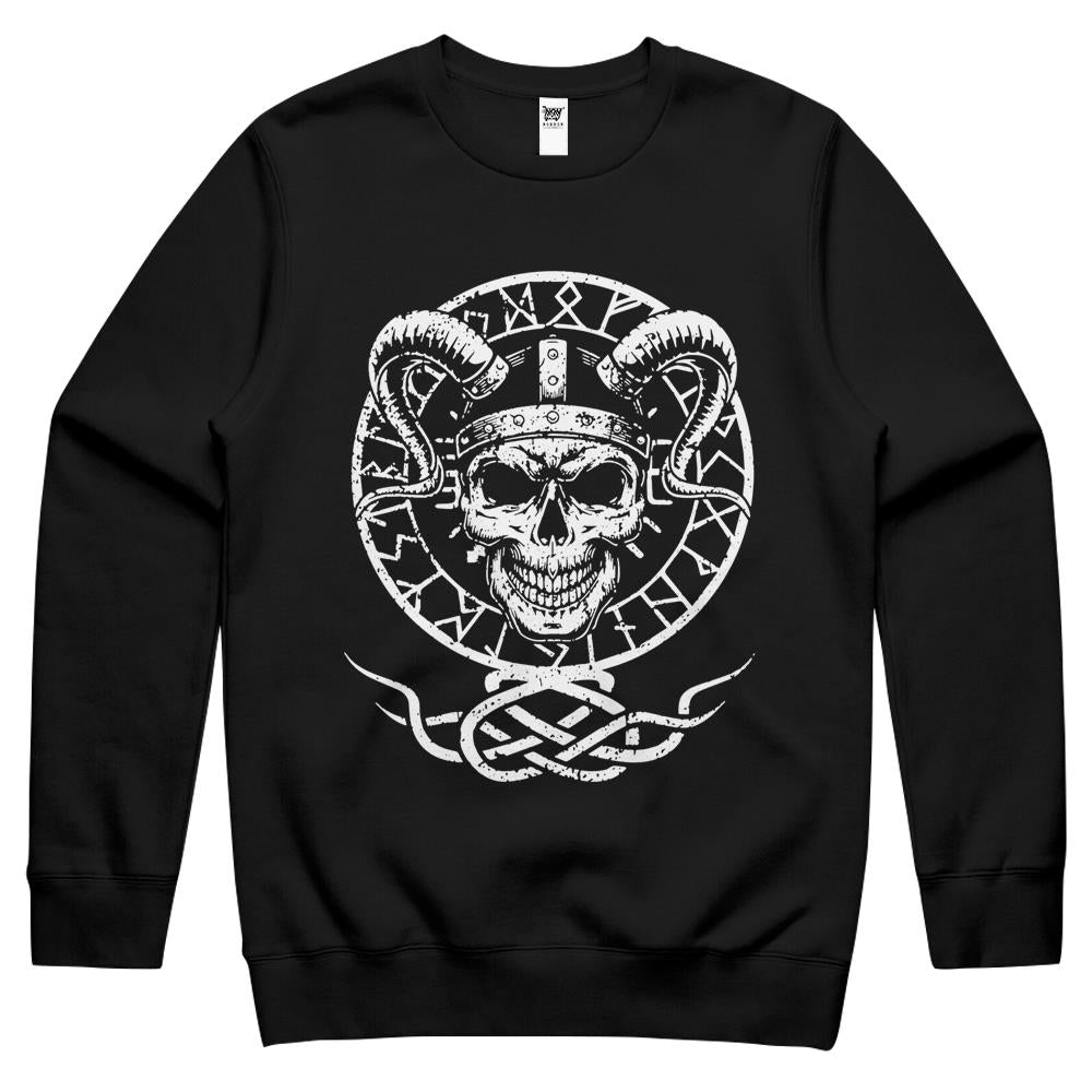 Skull Witchcraft Runes Viking Nordic Warrior Tree Tattoo Crewneck Sweatshirt