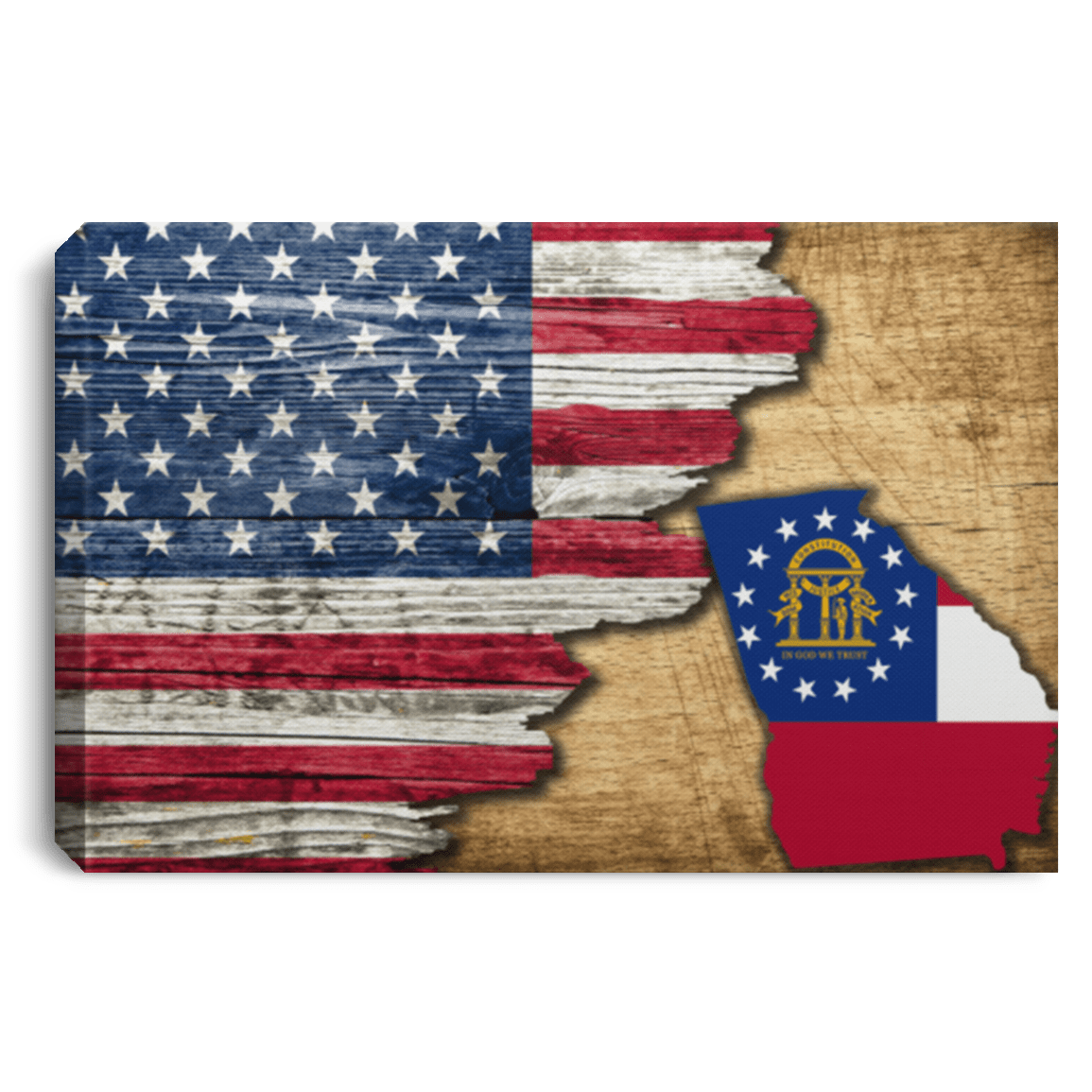 United States/Georgia Flag Ripped Effect 24X16 Inches  Landscape Canvas .75In Frame