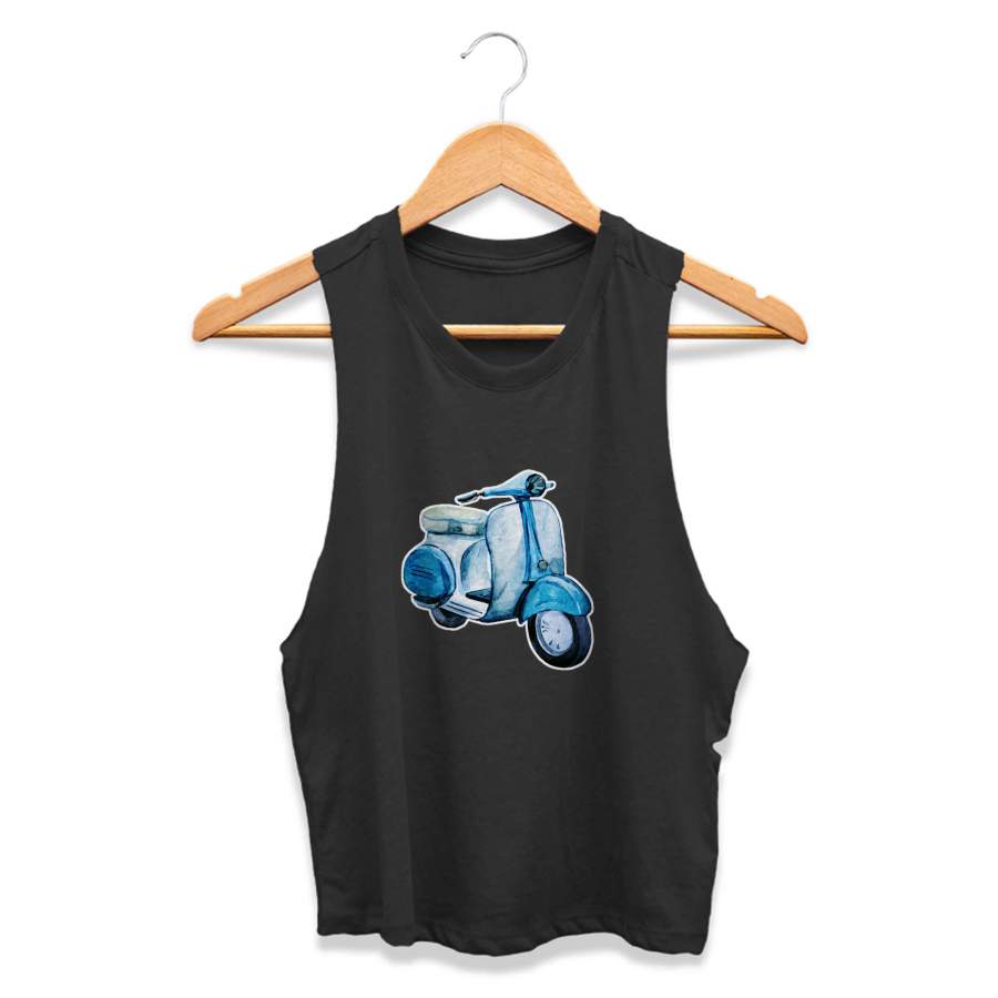 Bombardier Blue Scooter Vintage Retro Distressed San Antonio Texas CPY Womans Crop Tanktop Tee