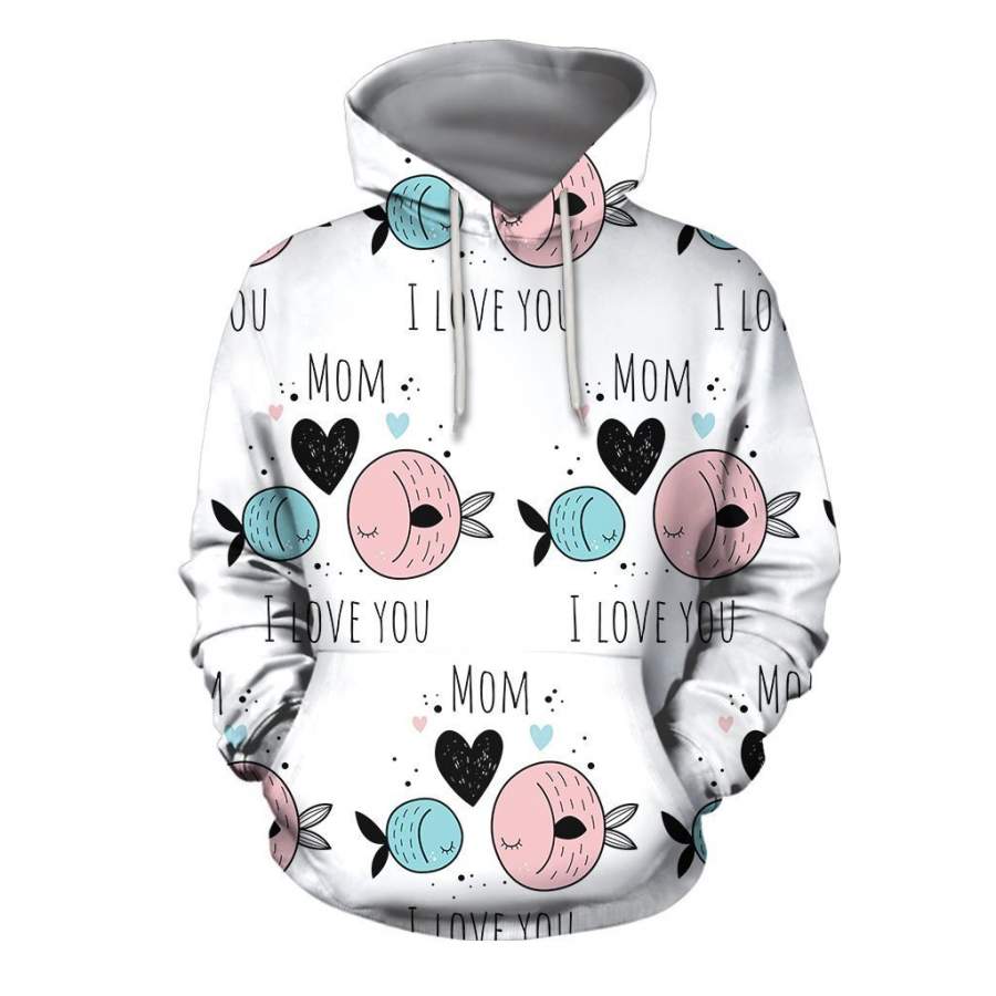 3D All Over I Love Mom Hoodie