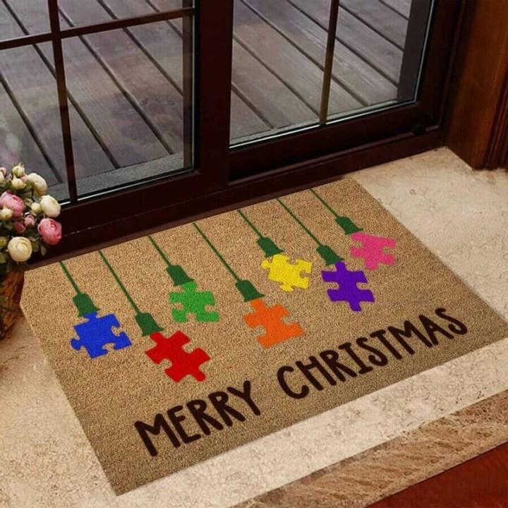 Autism Awareness – Merry Christmas Doormat Floor Rug Housewarming Gift Home Living Home Decor Indoor And Outdoor Doormat Warm House Gift Welcome Mat Gift For Friend Family