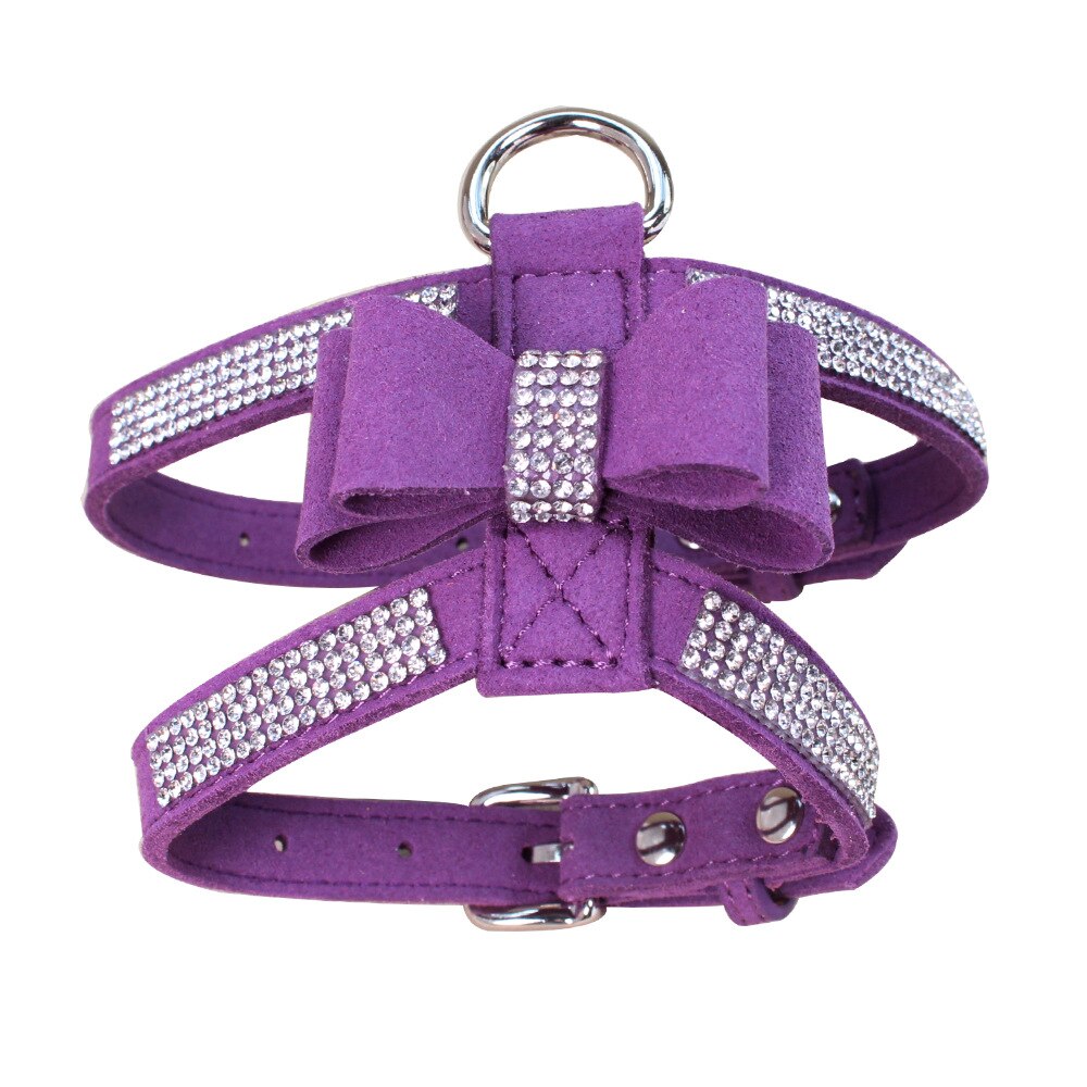 Bling Rhinestone Pet Puppy Dog Harness Velvet Leash with Bowknot for Small Dog Puppy Cat Chihuahua Pink Collar Pet Products alx