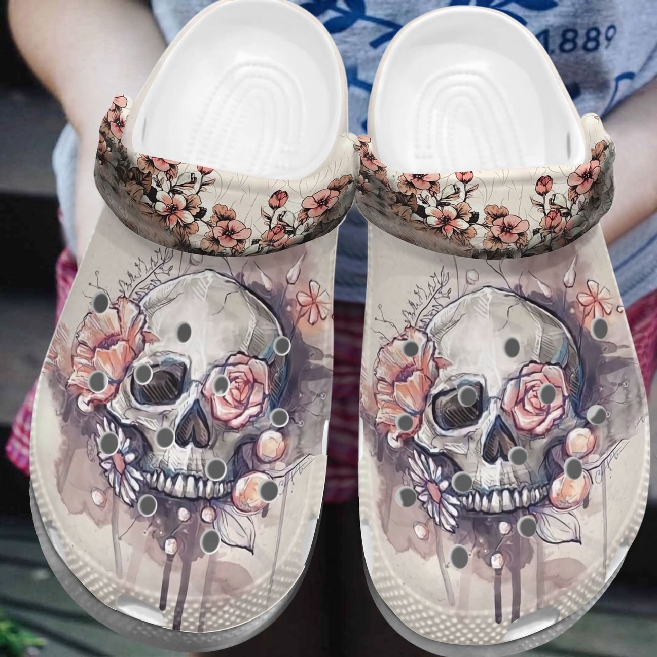 Skull Personalized Clog, Custom Name, Text, Color, Number Fashion Style For Women, Men, Kid, Print 3D Flower Skull