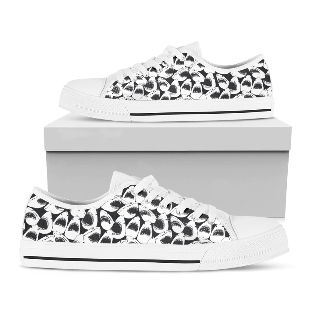 White And Grey Shark Pattern Print White Low Top Shoes