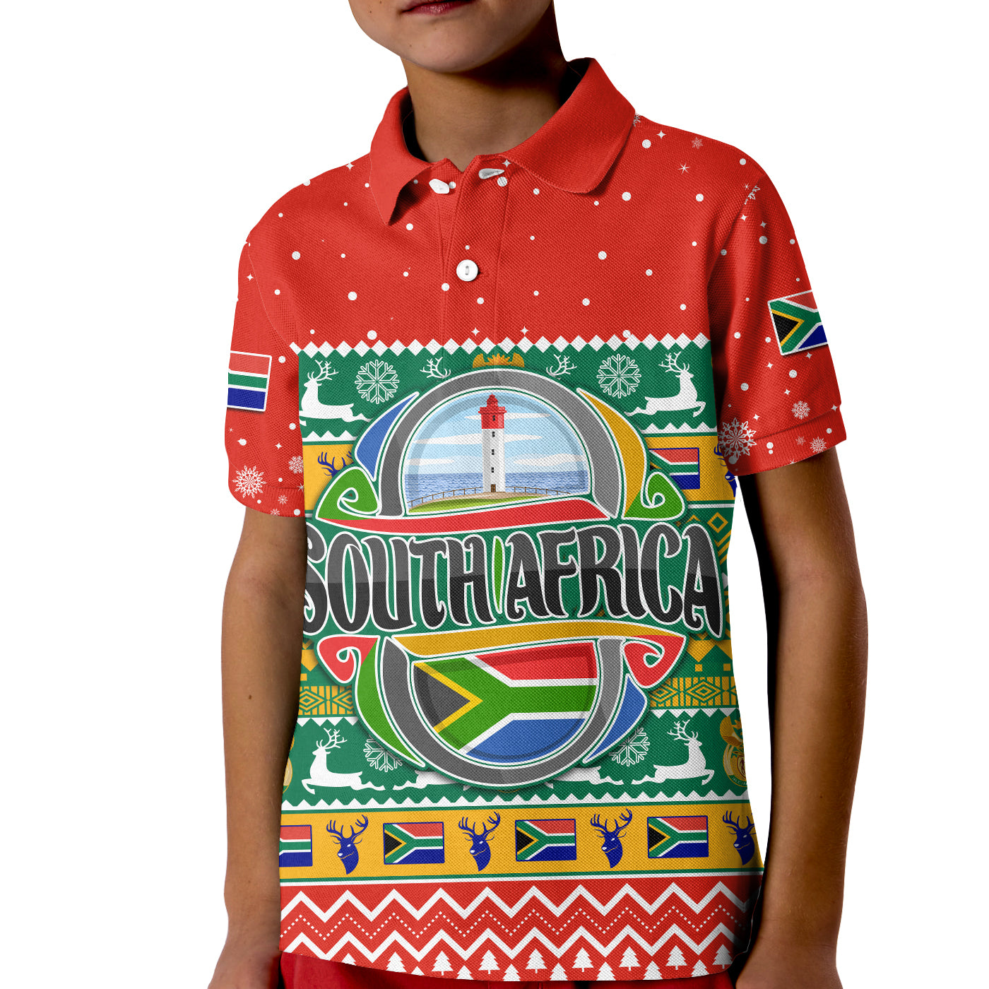 South Africa Christmas Polo Shirt Kid African Springbok Lt13