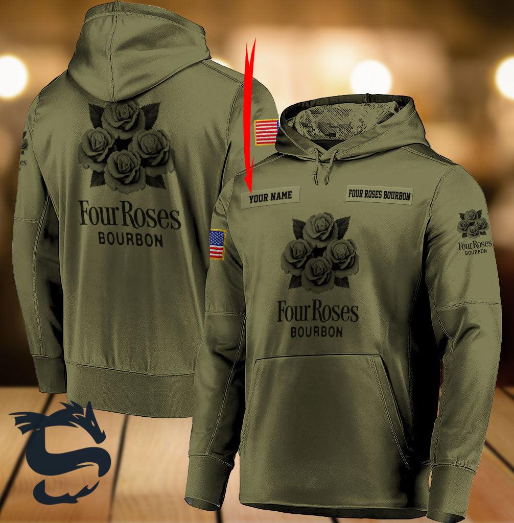 Personalized Military Green Four Roses Whiskey Hoodie & Zip Hoodie