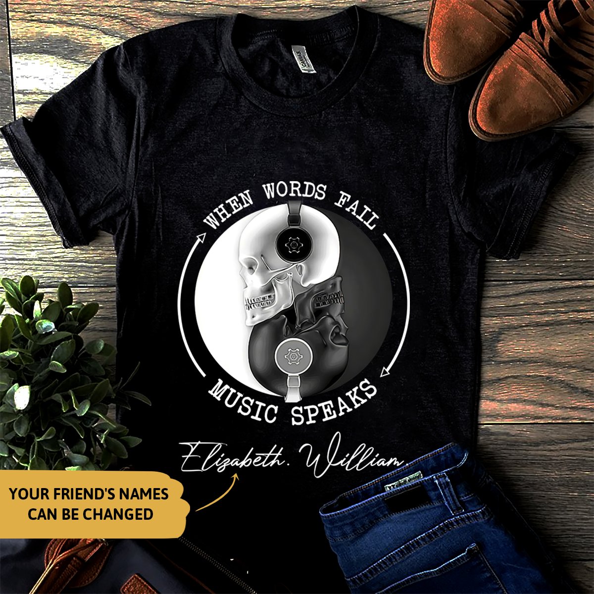 Personalized – When Words Fail, Music Speaks Skull Custom Tshirt