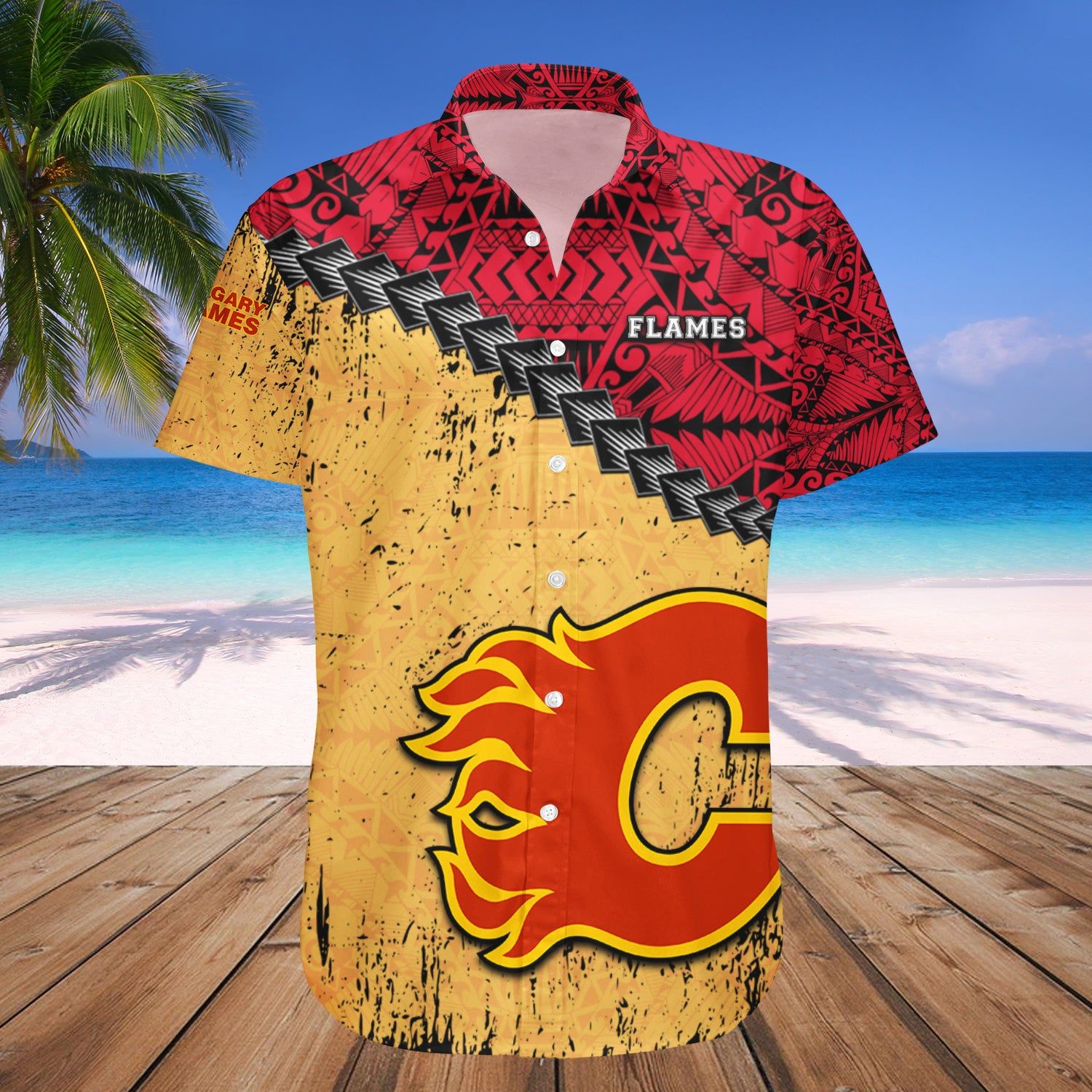 Calgary Flames Hawaii Shirt Grunge Polynesian Tattoo – Nhl