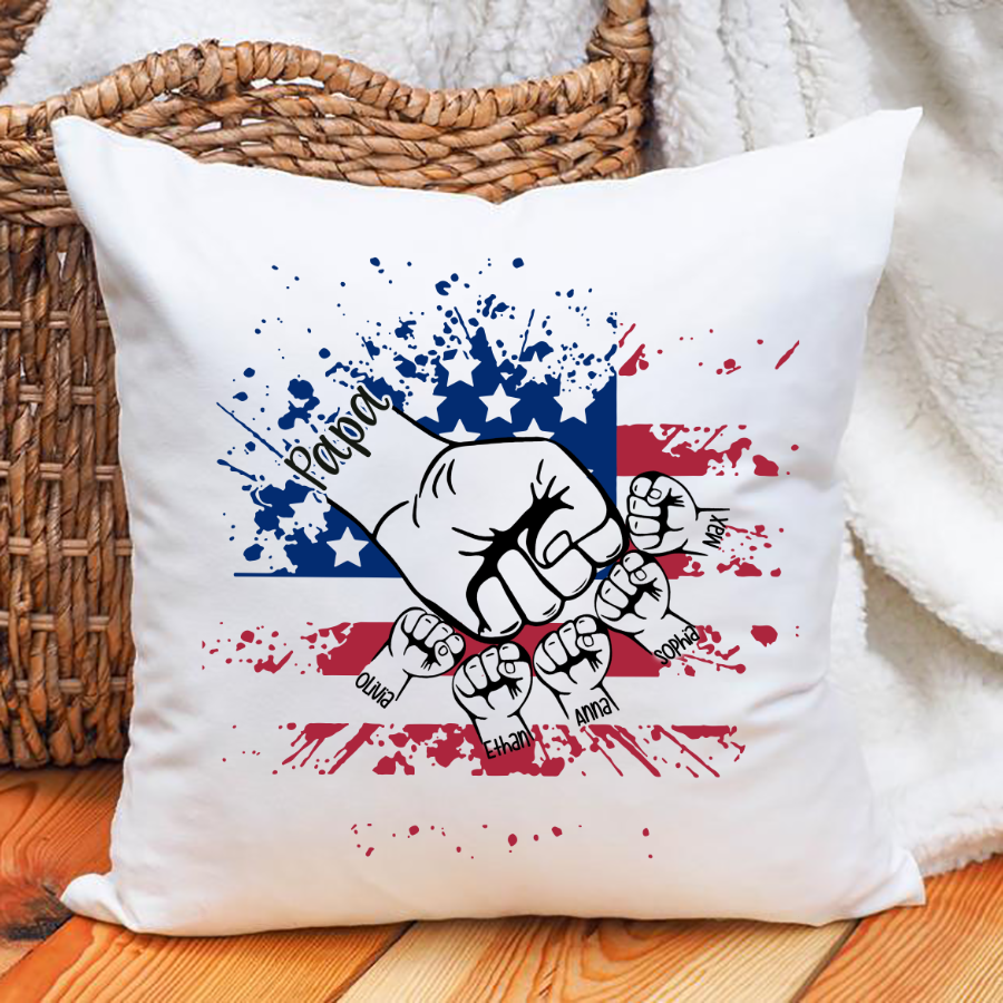 Papa And Grandkids Hands Flag Indoor Pillow