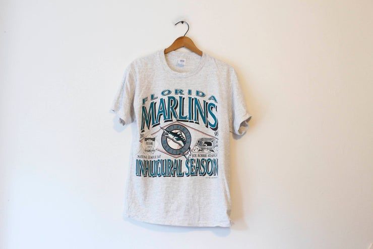 Vintage Gray Florida Marlins Baseball Inaugural Season Shirt