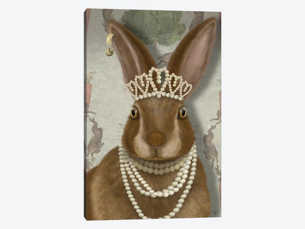 Rabbit and Pearls, Portrait I Canvas Poster 8″x12″ 12×18″ 18″x26″ 24″x36″ 30″x45″