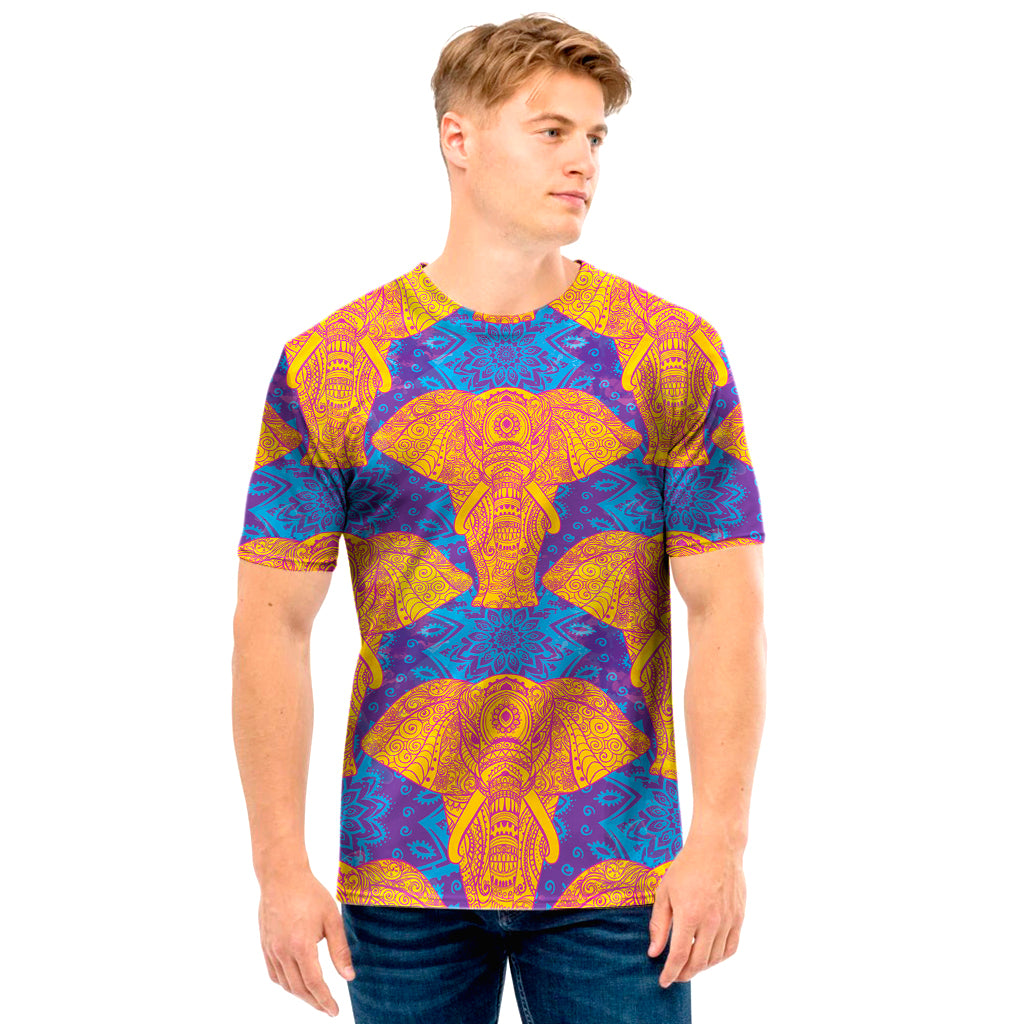 Yellow Mandala Elephant Pattern Print Men’S T-Shirt