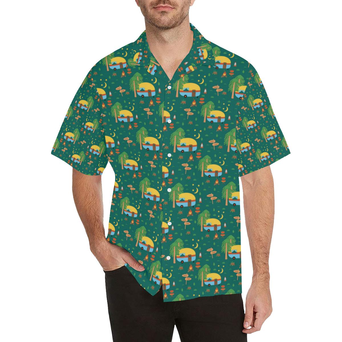 Camping Camper Pattern Print Design 06 Hawaii Unisex Aloha Short Sleeve Casual Shirt Ha48429