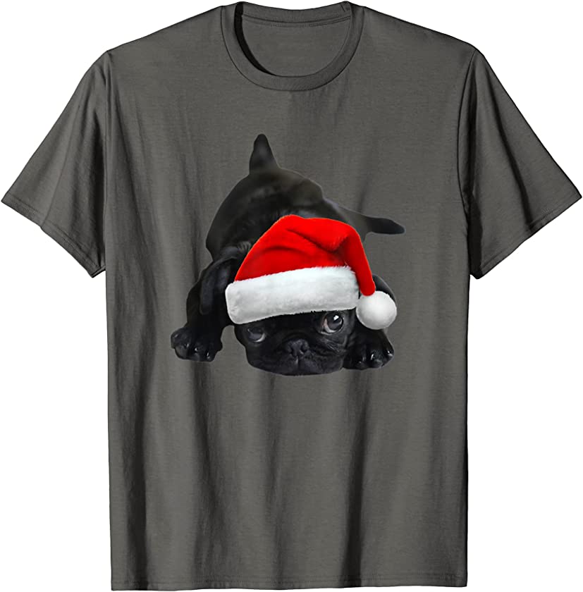 Cute Pug Shirt Dog Santa Hat Christmas Dog Lover Puppy Pug T-Shirt