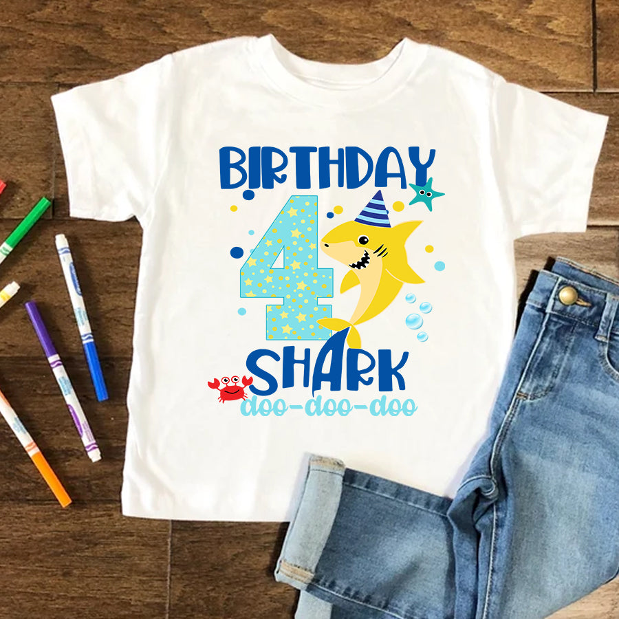 4Th Birthday Shirt, Four Years Old Birthday Shirt, Baby Shark T Shirt, 4 Years Old Birthday, Birthday Countdown, Baby Shirt