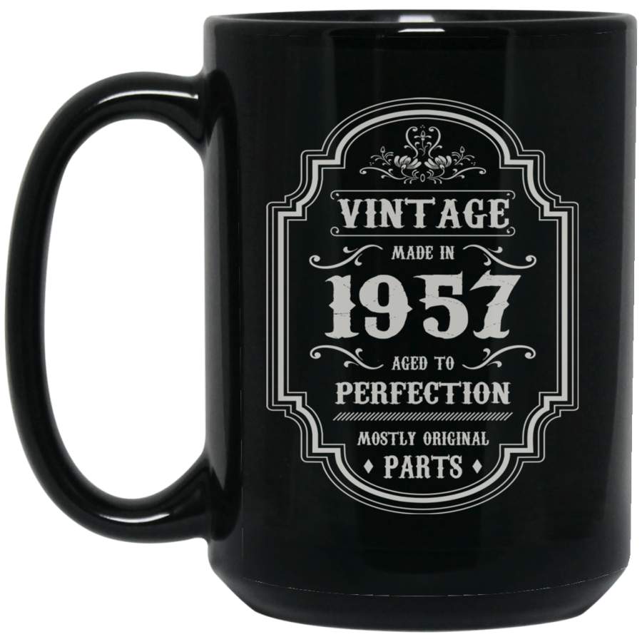 Birthday Gift Vintage Made In 1957 Age to Perfection 15 oz Black Mug