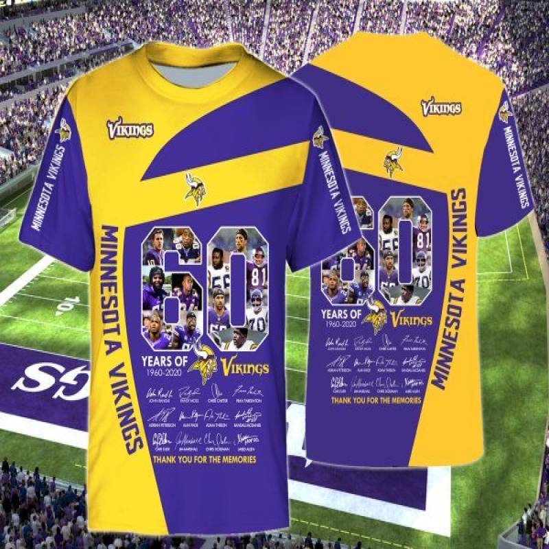 Minnesota Vikings 60 Years Of Vikings All Over Print T-Shirt, Minnesota Vikings Apparel