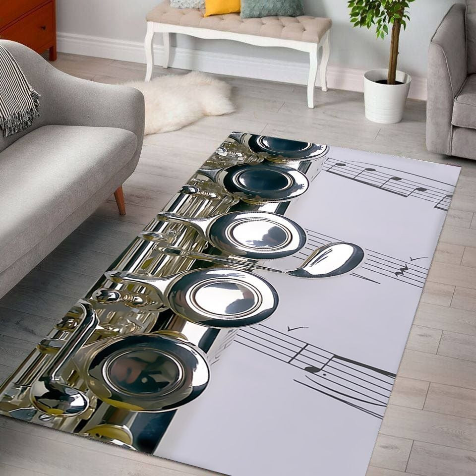 Flute On Music Sheet Carpet Rug – Musical Door Mats Funny Rug Gift Floor Decorate