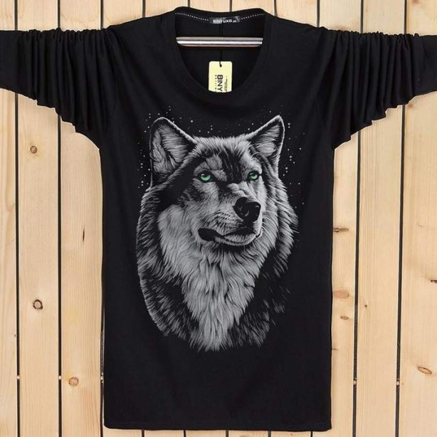 Autumn and winter cotton long sleeved Male T-Shirt wolf pattern