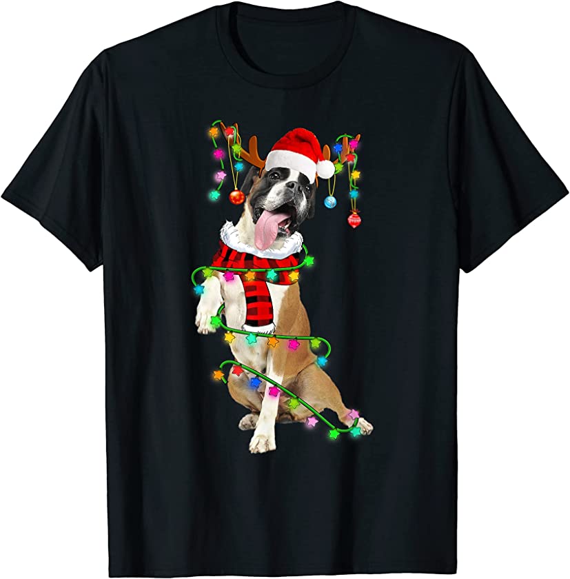 Boxer Dog Santa Xmas Puppy Lover Christmas Lights T-Shirt