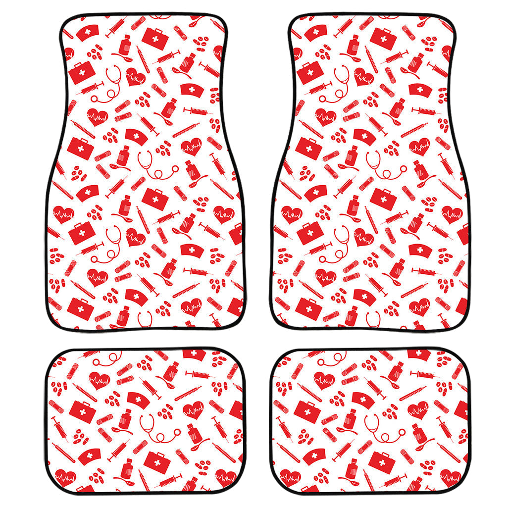 Red And White Nurse Pattern Print Front And Back Car Floor Mats, Front Car Mat