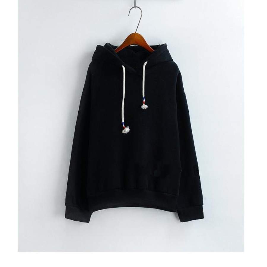 Womens Hooded Sweatshirt New Candy Color Black Long Sleeved Thick Casual All-match Solid Leisure Hoodie Loose Top