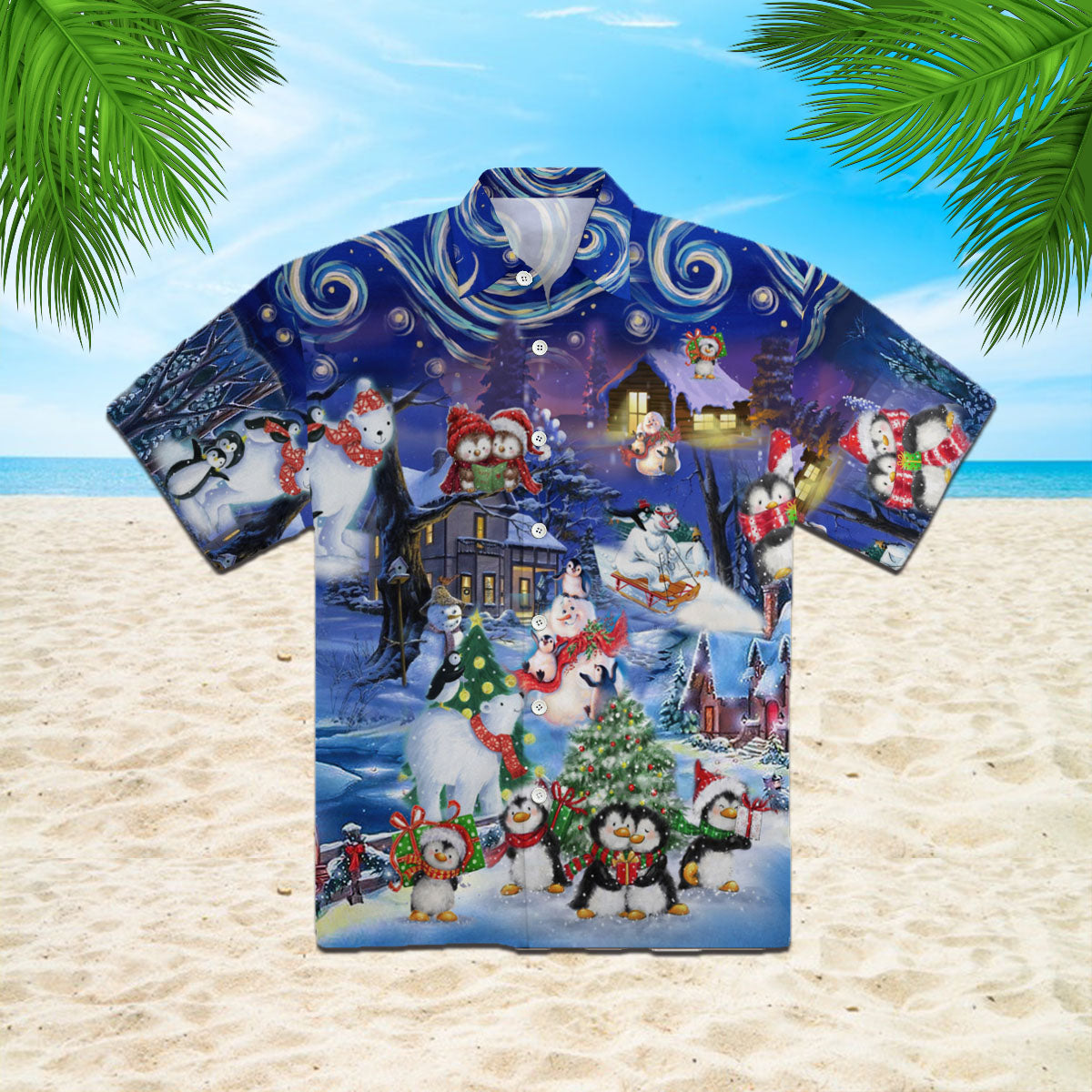 Oragontee Chilling With Cute Penguins In Christmas Night Hawaiian Shirt | For Men & Women| Adult | Wt1528