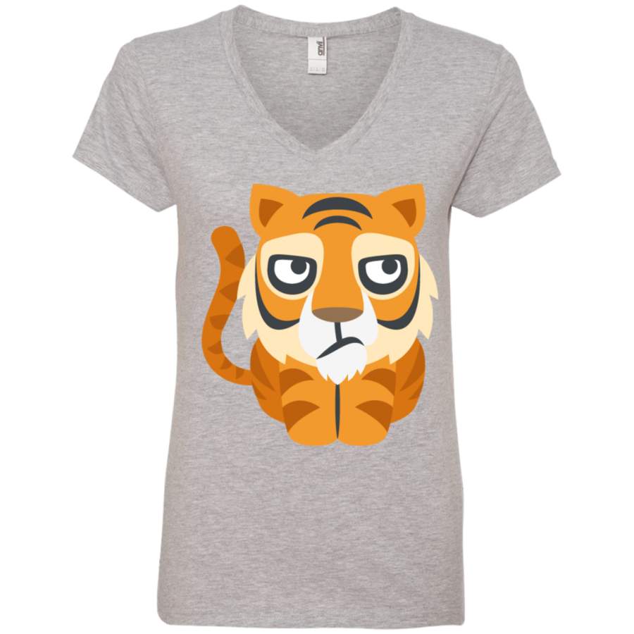 Bored Tiger Emoji Ladies’ V-Neck T-Shirt