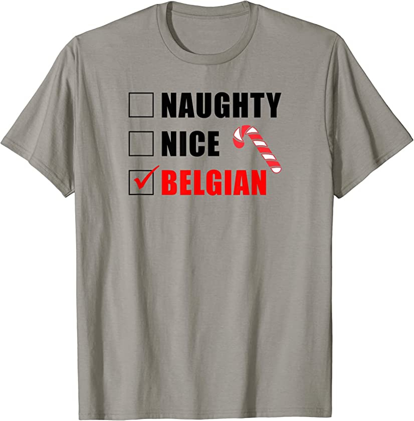 Naughty Nice Belgian Candy Cane Christmas Santa List T-Shirt