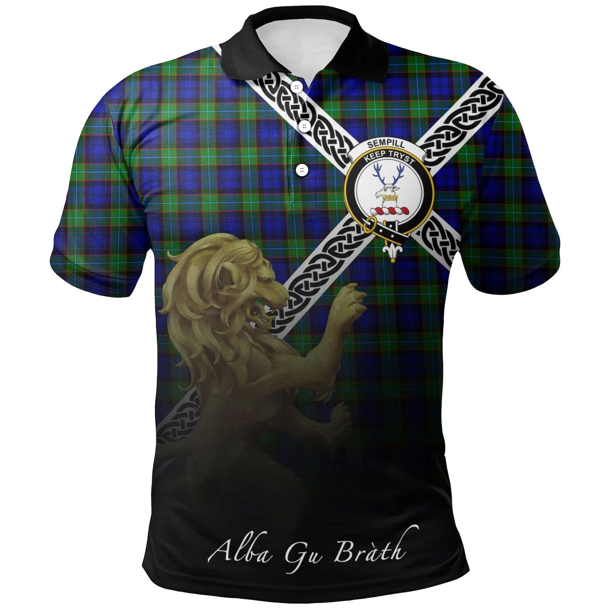 Sempill Modern Clan Polo Shirt, Scottish Tartan Sempill Modern Clans Polo Shirt Celtic Lion Style