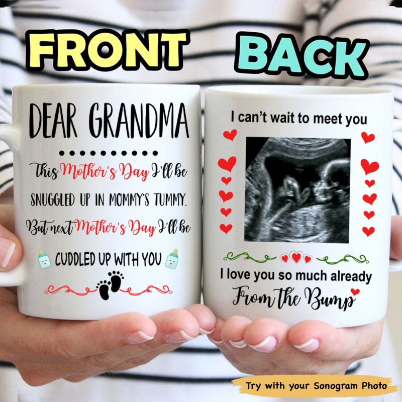 Personalized Ultrasound Image Snuggled Up Mug Mother’S Day Gift For Grandma To Be From The Bump