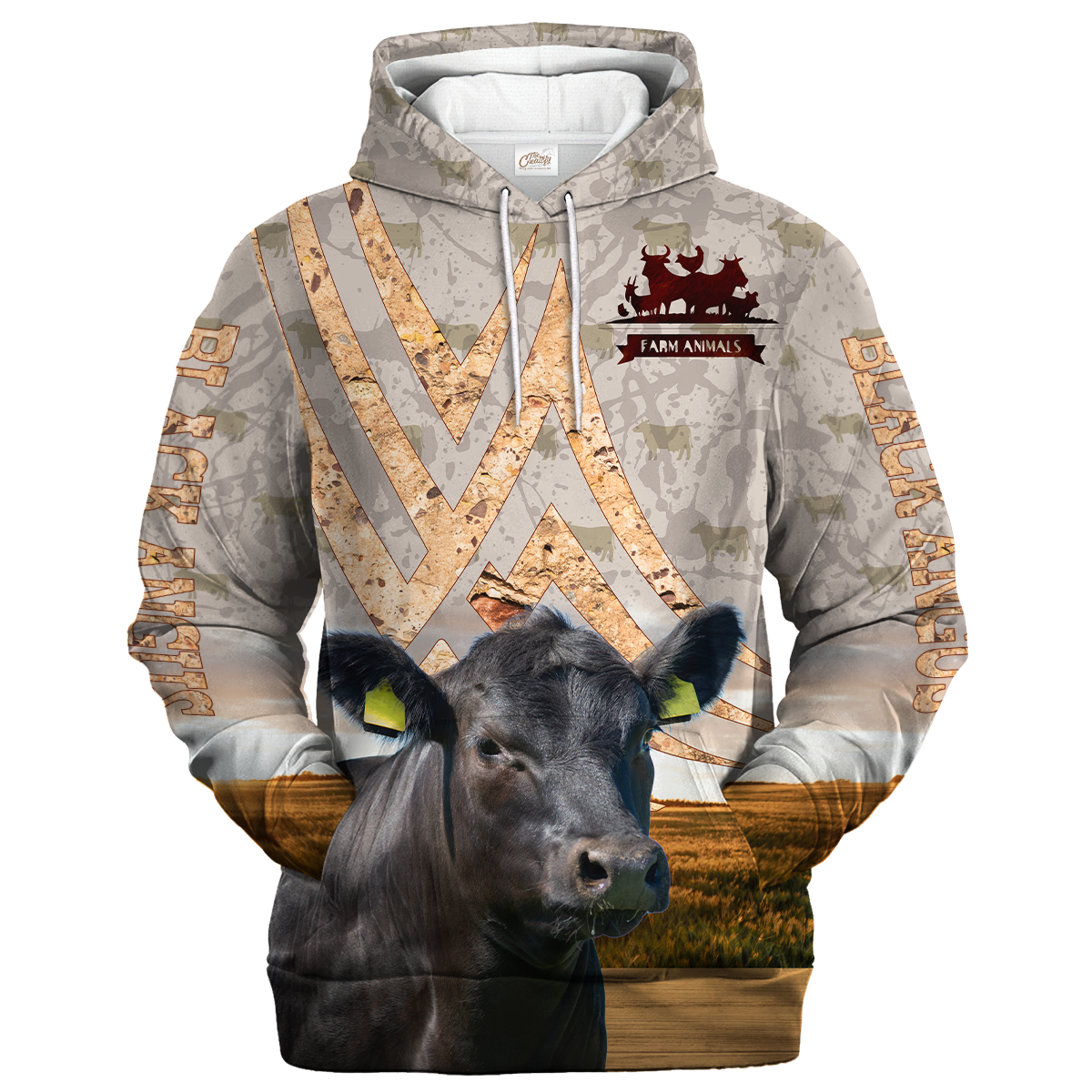 Black Angus On A Stone Background Hoodie, 3D Apparel For Farmer