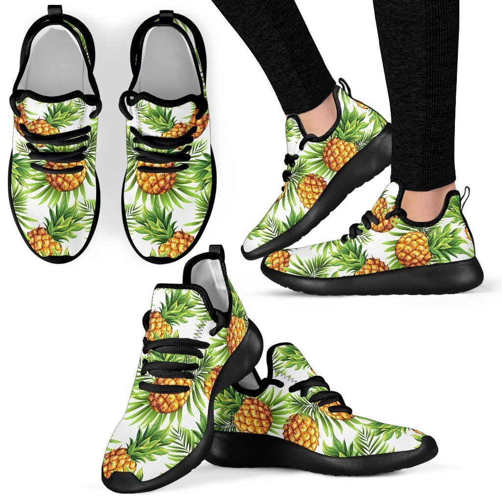 White Tropical Pineapple Pattern Print Mesh Knit Shoes