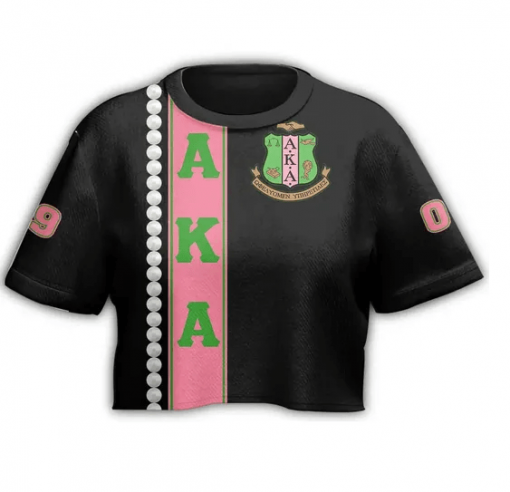 Alpha Kappa Alpha Pearl Ivy Emblem Pearl Line Black Crop Top T Shirt