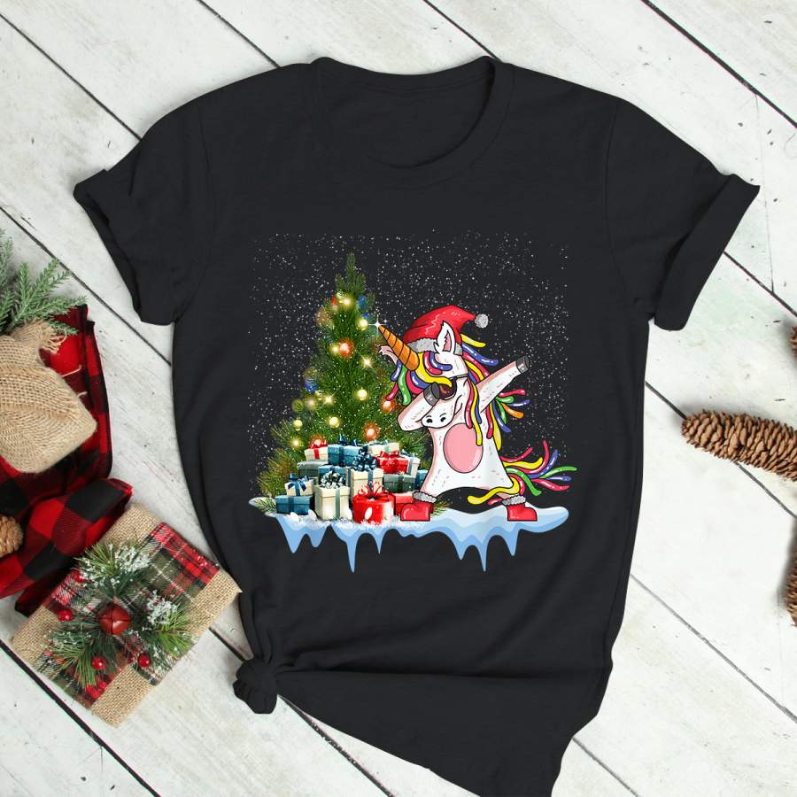 Dabbing Unicorn Santa Christmas Kids Girls Women Tree Xmas T-Shirt