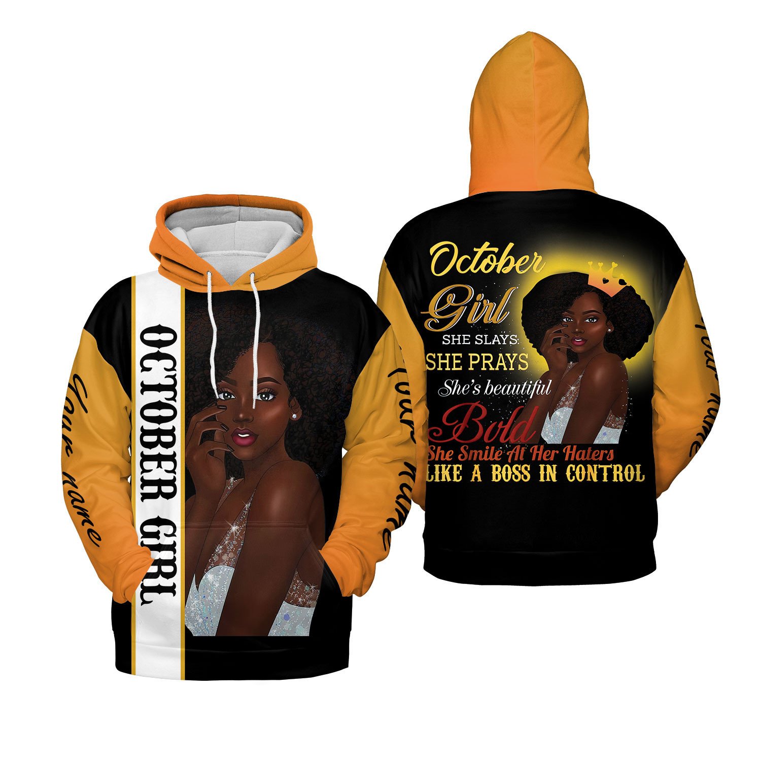 Personalized Black Queen She Smiles At Her Haters Birthday Hoodie 3D Custom Name #122021H