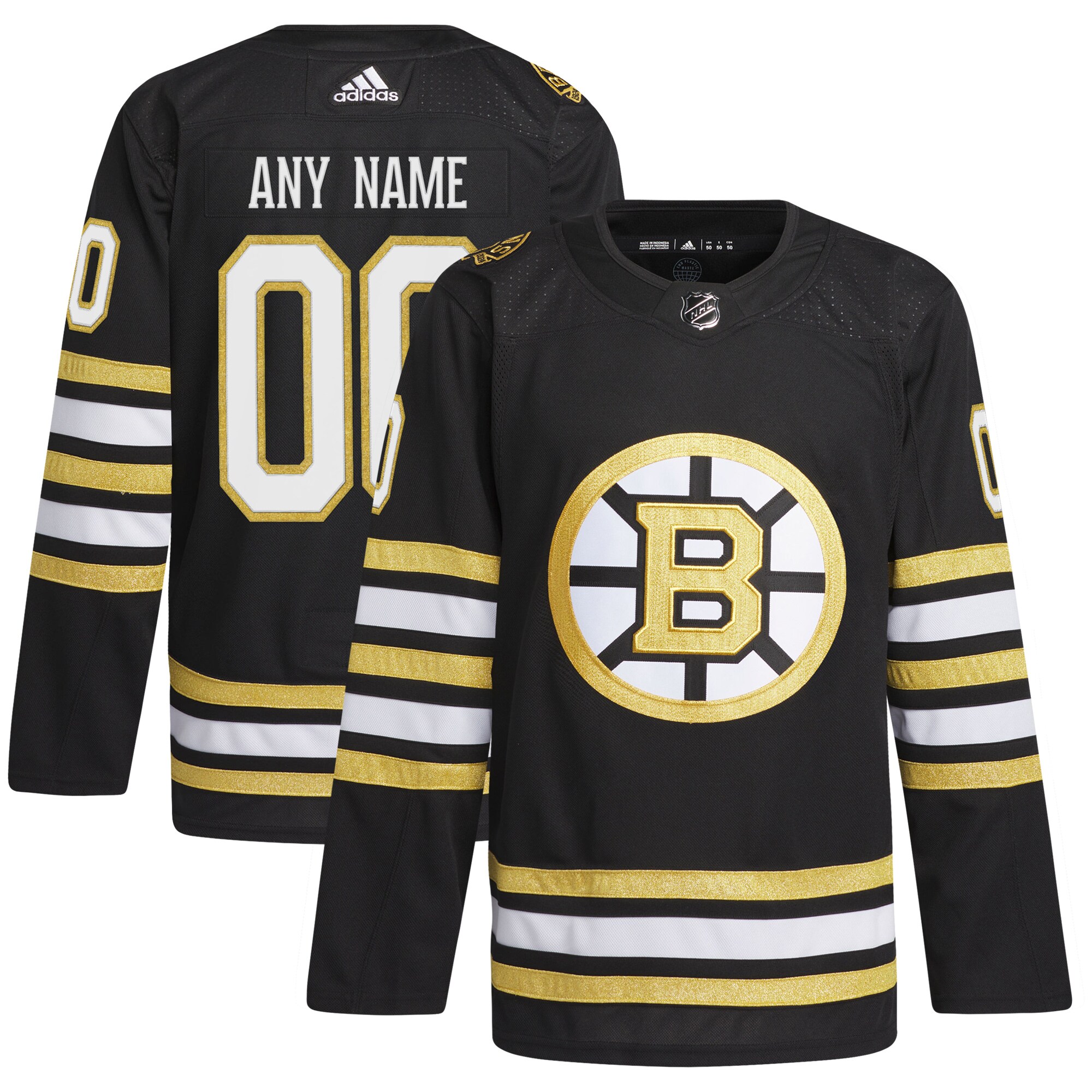 Men's Boston Bruins adidas Black 100th Anniversary Primegreen Authentic Custom Jersey