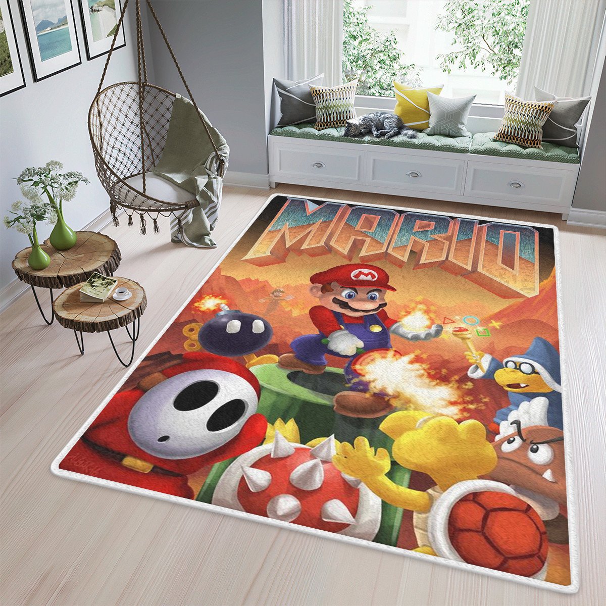 Super Mario Fan Gift, Mario Area Rug Living Room, Mario’S Doom Rug Home Decor Floor Decor