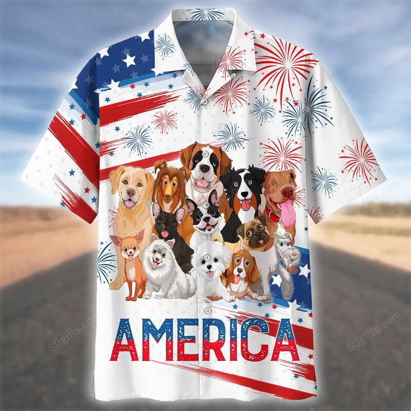 3D Hawaiian Shirt, Hoodie, Zip Hoodie, Hoodie Dress, Sweatshirt Dogs Independence Day Usa All Over Print