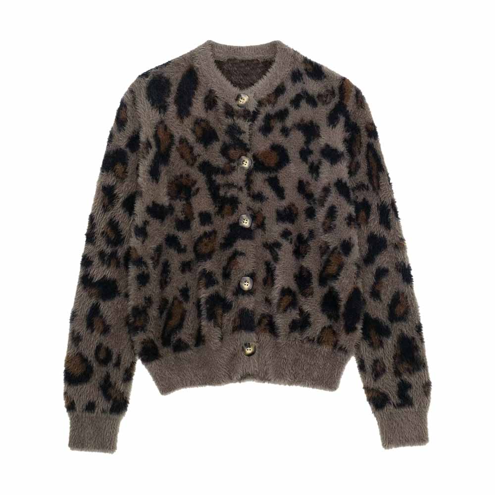 TRAF WOMEN 2022 New Winter Fashion Animal Pattern Jacquard Knitted Jacket Button O Neck Female Elegant Sweater Cardigan 9598265 alx