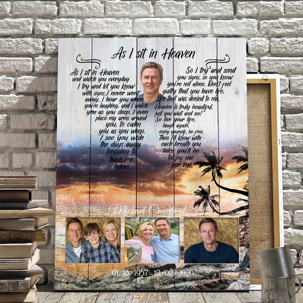 As I Sit In Heaven Cloudy With A Chance Of Rain Background,  Personalized Photo Memorial Poster Canvas, Gift For Family Gift for Remembrance Home Decor Wall Art Visual Art