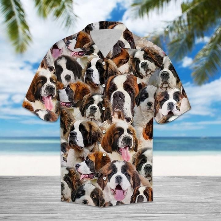 St Bernard Dog Hawaii Graphic Print Short Sleeve Hawaii Casual Shirt Ha20809