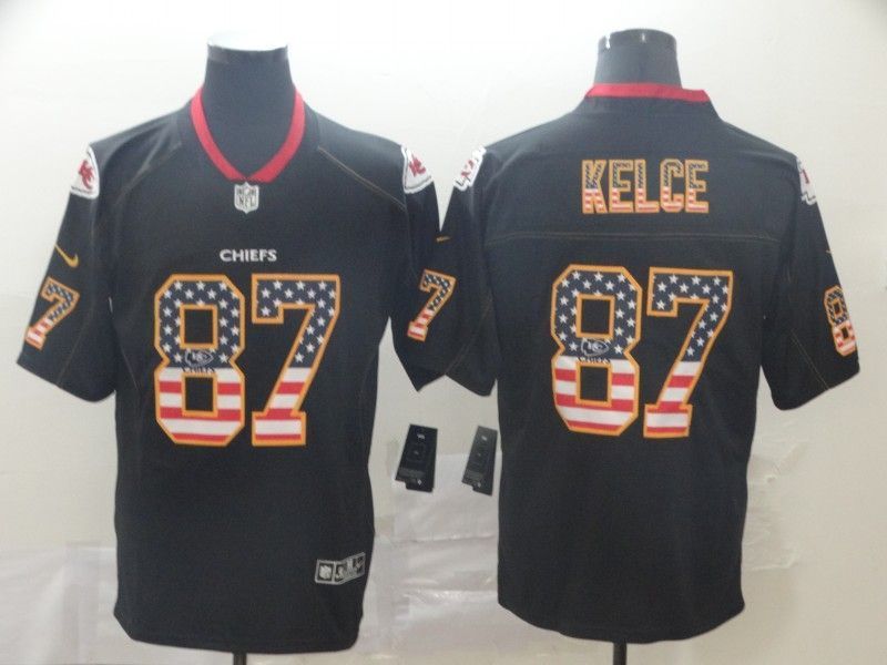 Travis Kelce #87 Kansas City Chiefs 2020 NFL Black Us Flag Jersey Jersey