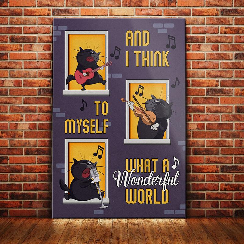 Black Cat Neighborhood Canvas And Poster What a Wonderful World | Art Print | Home Decor | Room Decor | Wall Art