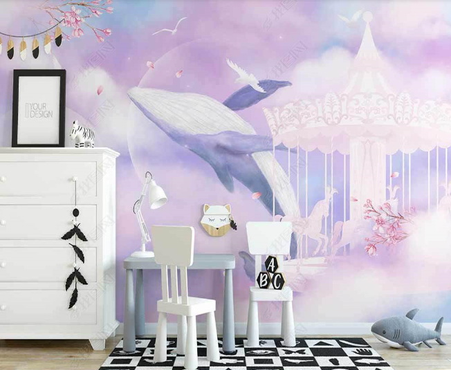 3D Northern Europe Hand-Painted Whale Clouds Wall Mural Wallpaper Sww2645