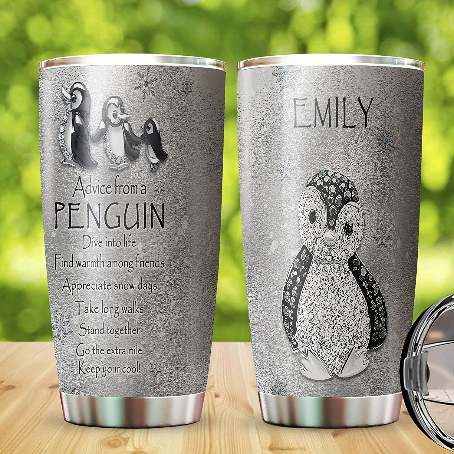 Penguin Tumbler,  Penguin Gift, Cute Winter Penguin, Hello Winter Penguin, Stainless Steel 20Oz Tumbler