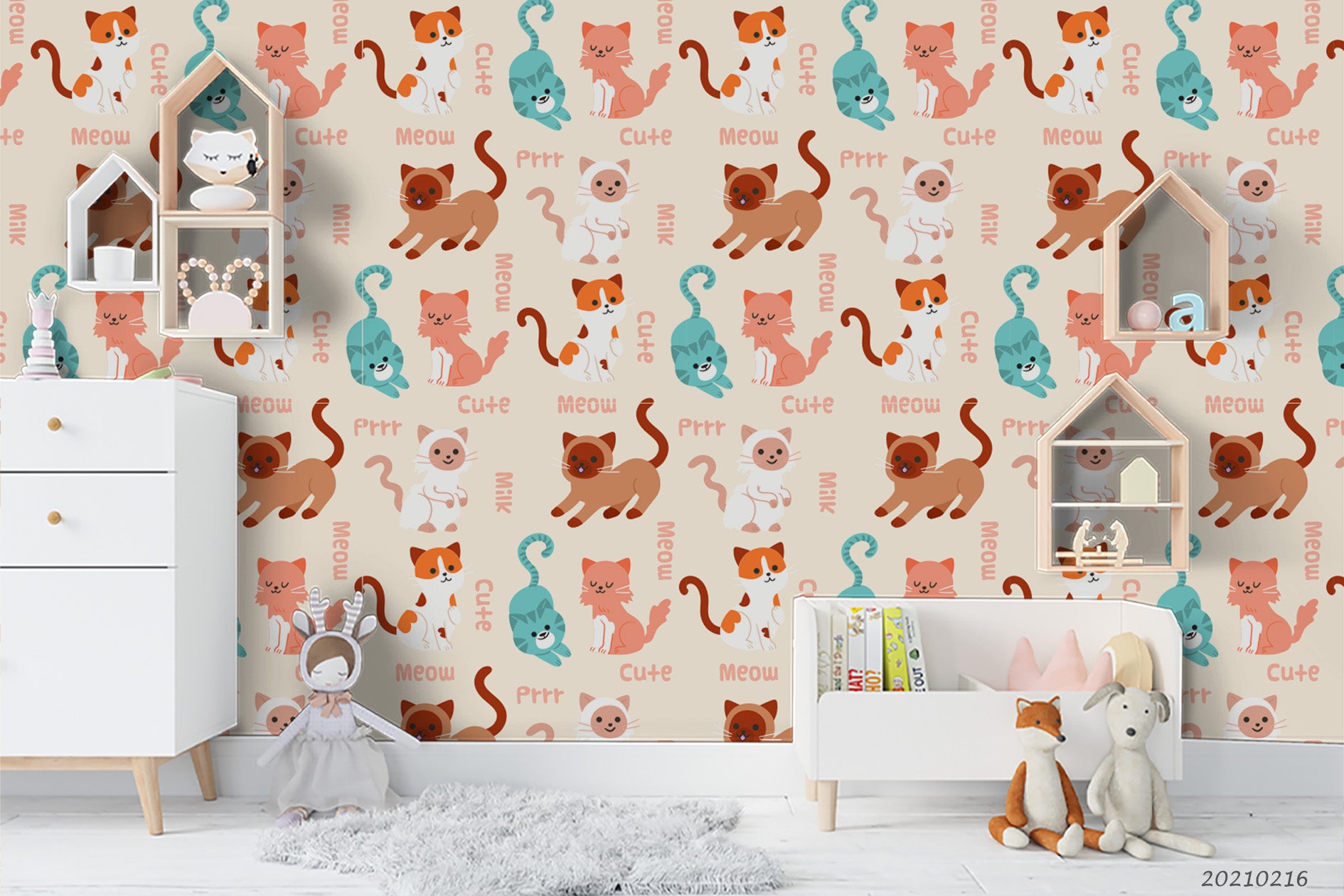 3D Hand Drawn Animal Color Cat Wall Mural Wallpaper Lqh 437