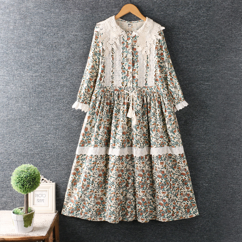 Autumn new women’s sweet hook flower Lapel Long Sleeve drastring waist double pockets casual dresses Ht2133 alx