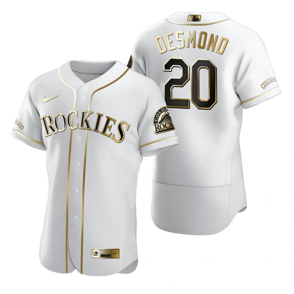 Colorado Rockies #20 Ian Desmond MLB Golden Brandedition White Jersey Gift For Rockies Fans