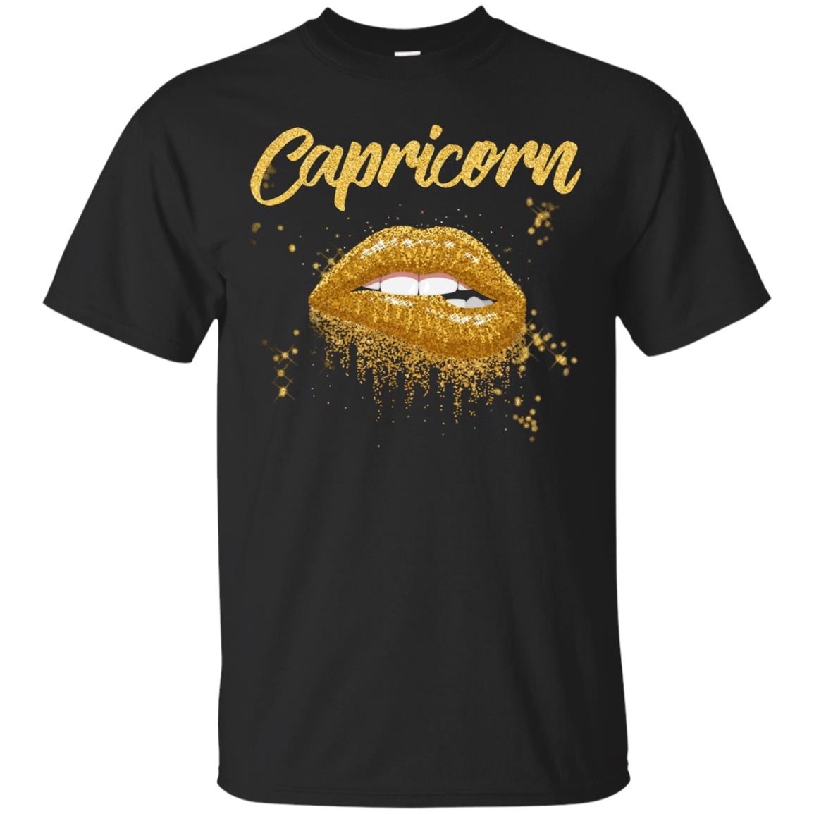 Capricorn Zodiac Birthday Golden Lips T-Shirt Black Women - Librablue